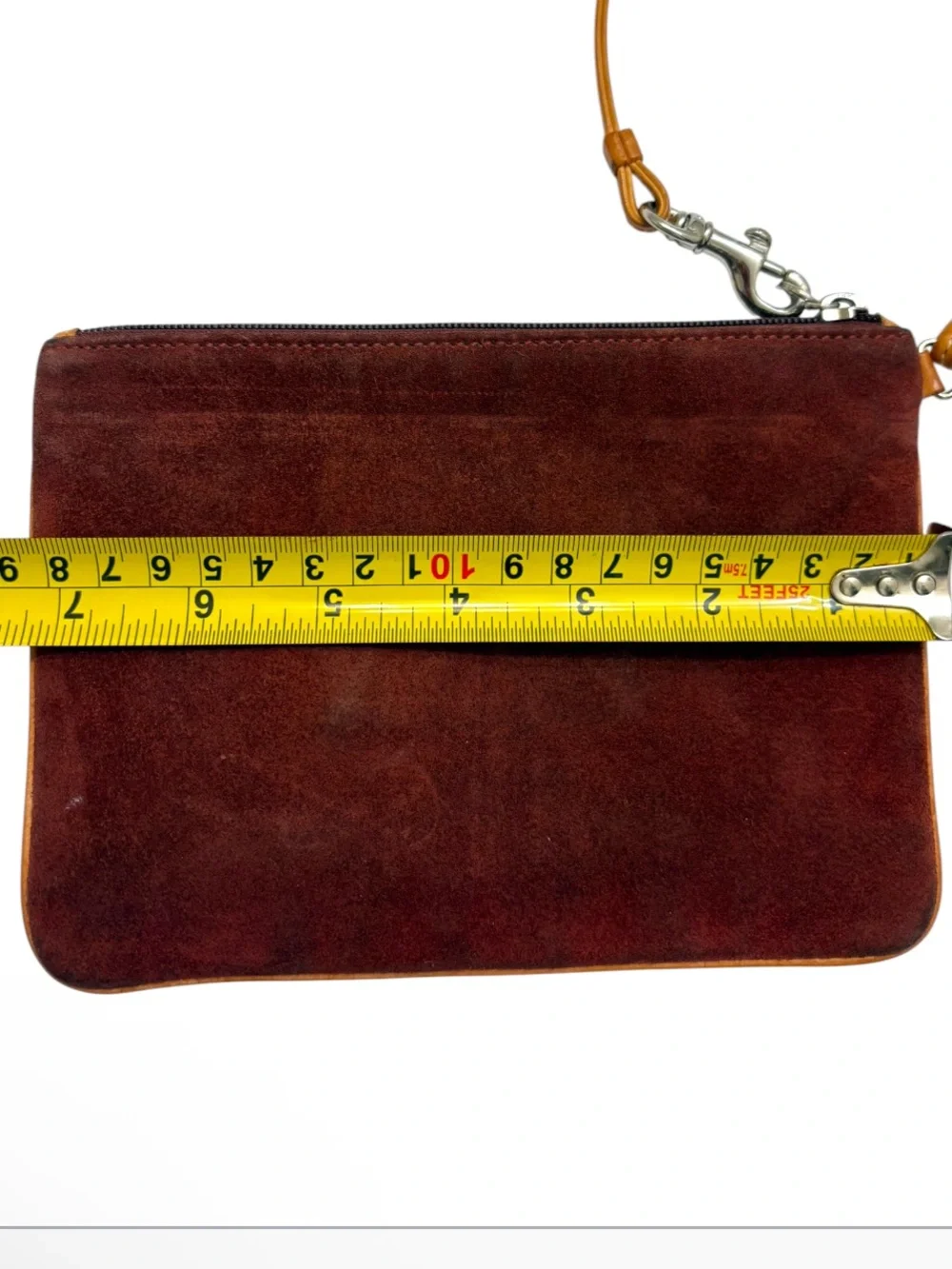 Coach vintage y2k logo red rust burnt sienna Suede Wristlet Pouch bag